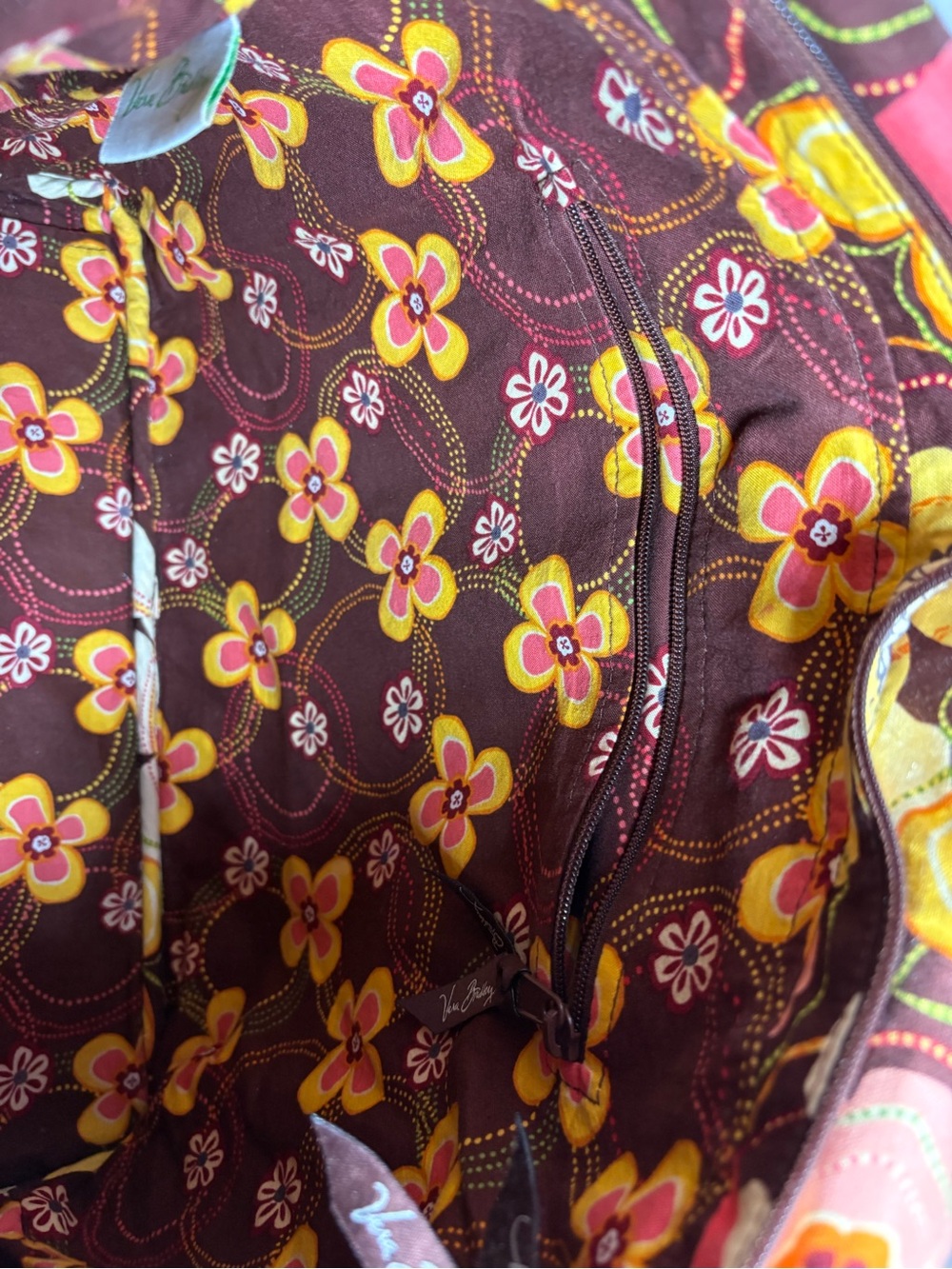 Vera Bradley Quilted Floral Tote in Yellow, Pink & Brown - Picture 4 of 5